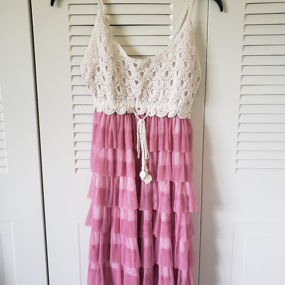 Boho ruffled pink dress